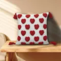White tufted heart throw pillow with cute red tassels, modern square cushion for sofa bed and office use. - 18x18 Inch / Style 2