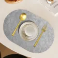 Gray oval leather placemat embossed floral heat resistant table mat kitchen dining decor. - 30*45cm / Style 3