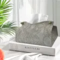 Grey embossed leather tissue box Nordic style desktop decorative tissue holder for living room - 14*19*12 cm / Space Gray