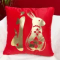 Red plush throw pillow cover with gold foil rabbit and Fu character for Chinese New Year decor. - 45*45 cm Pillowcase (Insert Not Included) / Pattern No. 2
