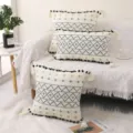 Bohemian cotton woven throw pillow cover with tassels, decorative couch lumbar cushion setup. - 30*50cm (Pillowcase) / Diamond Woven Tassel Black