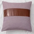 American style leather spliced striped throw pillow cover decorative couch cushion - 45*45 cm Pillowcase (Insert Not Included) / Purple