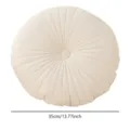 Beige velvet round pumpkin pillow, 35cm pleated decorative throw cushion for sofa and bed. - 35*35*10 cm / Ivory
