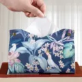 Decorative leather tissue box holder with tropical floral and bird print for home table. - Orchid in the Valley