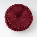 Wine red velvet round wheel cushion, handmade pleated pumpkin pillow for sofa home decor. - Diameter 35x35x13cm / Burgundy