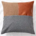 Modern color block throw pillow cover featuring brown leather, burlap, and houndstooth pattern. - 45/43x45/43 cm (Pillowcase) / Style 1