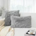 Grey Plush Throw Pillow Cover Leaf Jacquard Square Lumbar Pillow Case for Sofa Living Room - Pillowcase, 45*45 cm / Light Gray