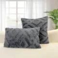 Gray plush jacquard pillow covers with 3D geometric grid pattern for home living room sofa. - Pillowcase / Dark Gray