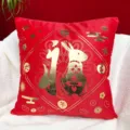 Red Chinese New Year plush cushion cover featuring gold foil rabbit and blessing print for home. - 45*45 cm Pillowcase (Insert Not Included) / Pattern No. 1