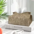 Elegant leather tissue box cover with floral embossing for Nordic home decor. - 14*19*12 cm / Apricot