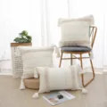 Boho Moroccan woven cushion cover with tassels and tufted stripes for sofa bedroom decor. - 45*45 cm Pillowcase (Insert Not Included) / All Cotton Woven Tufted