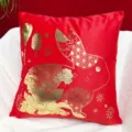 Chinese style red plush rabbit pattern throw pillow cover, festive living room cushion. - 45*45 cm Pillowcase (Insert Not Included) / Pattern No. 4