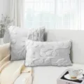 Modern minimalist plush jacquard throw pillow cover with elegant leaf pattern for sofa decor. - Pillowcase, 45*45 cm / Off White