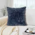 Dark grey plush throw pillow cover with leaf jacquard pattern, modern cozy home decor - Space Gray