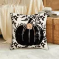 Autumn pumpkin throw pillow cover with botanical print, soft peach skin velvet cushion case for sofa. - 45*45cm (Throw Pillow Cover) Without Insert / Style 2