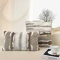 Brown grey abstract plush throw pillow, soft faux fur cushion cover with fluid texture. - Pillowcase 30*50cm / Striped Brown