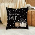 Autumn Pumpkin Pillow Cover Black Fall Hello Cushion Case Peach Skin Velvet Variant - 45*45cm (Throw Pillow Cover) Without Insert / Style 4