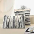 Luxury abstract furry throw pillow, soft plush texture cushion for modern sofa home decor. - Striped Dark Grey