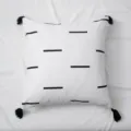 White cotton throw pillow cover with black geometric dash pattern and corner tassels boho style. - 45*45 cm (Pillowcase + Brushed Fabric Insert) / Printed No. 2
