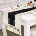 Nordic minimalist black and white table runner with tassels, cotton linen dining decor. - 30*240cm / Style 10