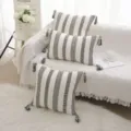 Bohemian black and white striped throw pillow with tassels decorative lumbar cushion for sofa - 30*50cm (Pillowcase) / Striped Woven Tassel Black
