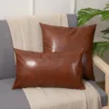 Brown faux leather pillow covers set, decorative cushion cases for sofa and living room home. - 43/45*43/45cm (Pillowcase) / Dark Brown