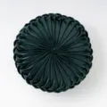 Dark green round velvet pleated throw pillow, pumpkin cushion for sofa, bed and office chair. - Diameter 35x35x13cm / Dark Green