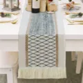 Nordic minimalist cotton linen table runner with geometric pattern and elegant fringe decor. - 30*240cm / Style 8