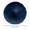 Dark blue round pleated velvet throw pillow, soft pumpkin cushion for sofa bed 35cm - 35*35*10 cm / Navy Blue