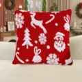 Christmas red velvet pillowcase with white deer snowflake jacquard pattern for sofa cushion decor - Pillowcase 45*45cm / Red (Christmas Tree + Elk)