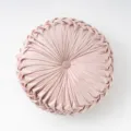 Pink round pleated velvet decorative cushion, soft pumpkin pillow for sofa, bed and office chair. - Diameter 35x35x13cm / Pink