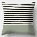 Nordic Style Throw Pillow Cover Black White Stripe and Solid Grey-Green Variant - Style 4 / 45x45cm (Pillow Cover Only)