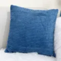 Detail van blauw ribfluwelen vierkant kussen, zachte getextureerde hoes voor moderne bankdecoratie. - 45*45 cm kussensloop (exclusief vulling) / Blauw