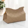 Woven leather tissue box, modern minimalist desktop napkin holder for home and office decor. - 19*12*14 cm / Khaki