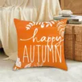 Peach skin velvet autumn throw pillow with happy autumn letter print and autumn leaf design. - 45*45cm (Throw Pillow Cover) Without Insert / Style 3