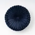 Cuscino rotondo plissettato in velluto blu scuro cuscino decorativo per divano letto - Diametro 35x35x13 cm / Blu navy