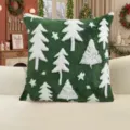 Christmas snowflake velvet throw pillow cover with white trees pattern for holiday sofa decor. - Pillowcase 45*45cm / Green (Christmas Tree)