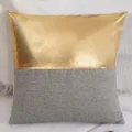 Gold leather and grey tweed spliced cushion cover for modern sofa, office and living room decor. - Style 8