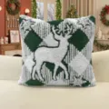 Christmas Elk Jacquard Throw Pillow Cover Green White Shaggy Cushion Case for Sofa Decor - Green (Elk)