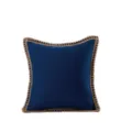 Dark blue square throw pillow cover with rustic hemp rope crochet border, minimalist home decor. - Style 7