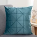 Coussin de décoration en velours bleu, oreiller carré avec motif géométrique plissé pour canapé. - Bleu lac