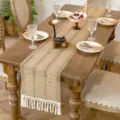 Hermoso Camino de Mesa de Algodon y Lino Estilo Nordico con Borlas Decoracion Hogar - 30*45cm / Estilo 3
