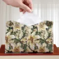 Vintage Blumen Leder Kosmetiktuchbox, elegante PU Serviette Halter für Wohnzimmer Tisch. - Gelbe Lilie