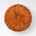 Cuscino rotondo in velluto plissettato arancione cuscino decorativo per divano auto - Diametro 35x35x13 cm / arancio bruciato