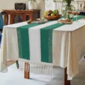 Camino de mesa de lino de algodon nordico verde blanco bloque color borlas decoracion - 30*45cm / Estilo 5
