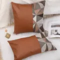 Leather patchwork throw pillow cover geometric cushion case for sofa living room decor - Style 13