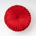 Cuscino Rotondo Plissettato Velluto Rosso Zucca Sedia Schienale Casa Decorazione Stile - Diametro 35x35x13 cm / Rosso Vivo