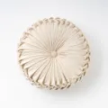 Cuscino rotondo pieghettato beige in velluto, variante cuscino zucca fatto a mano per divano. - Diametro 35x35x13 cm / Bianco avorio