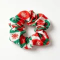 Christmas plaid hair scrunchie with cute snowflake print, soft elastic hair tie for women and girls. - Green