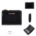 Classic black PU leather short women wallet with multiple card slots, zip pocket and fold design. - Black